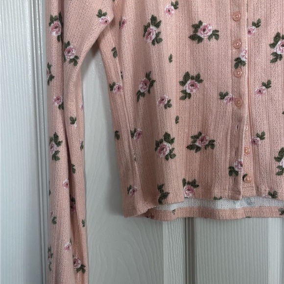 NWT Lucky Brand Pointelle Floral Pink Long Sleeve Button Up Cottagecore Shirt - Picture 11 of 14
